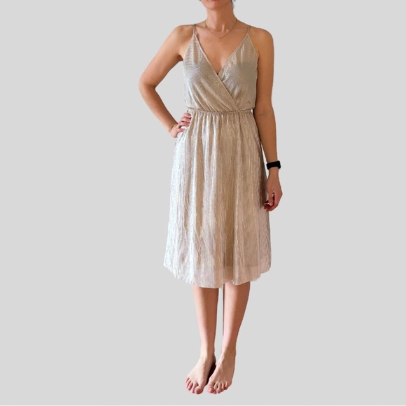 Dynamite Champagne crossover dress with cinched waist dress and spaghetti straps - Picture 2 of 5